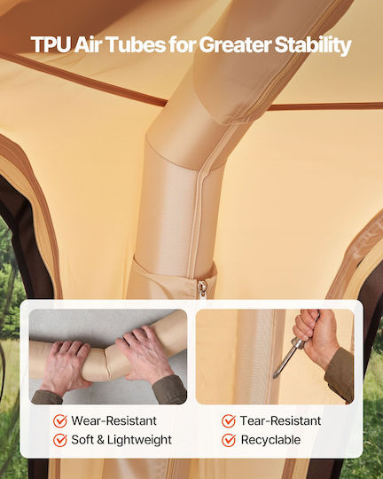 Vevor Automatic Camping Tent Inflatable Storage Beige with Double Cloth 3 Seasons for 4 People 229x229x177cm