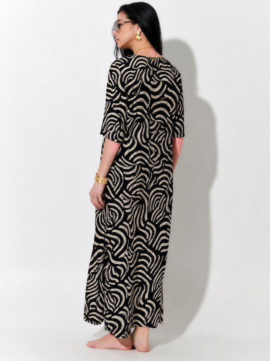 Sommer Maxi Damenkleid mit Tränen Schwarz/Beige S262013-schwarz