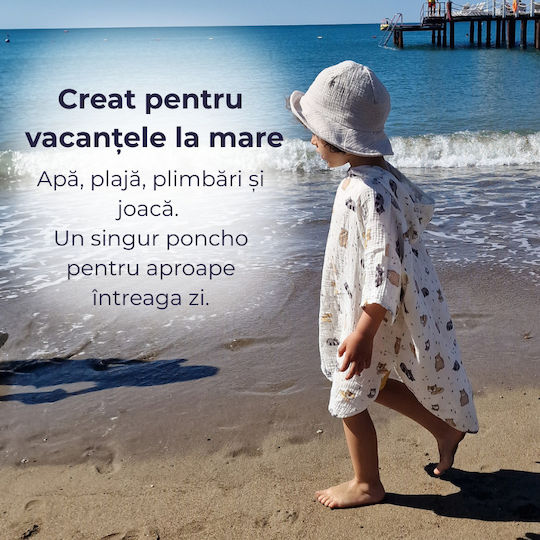 Kidizi Cuddly Buddies Dublu Muselină Poncho pentru copii 3-6 ani – Cu glugă Uscare rapidă Croială lejeră Plajă Piscină