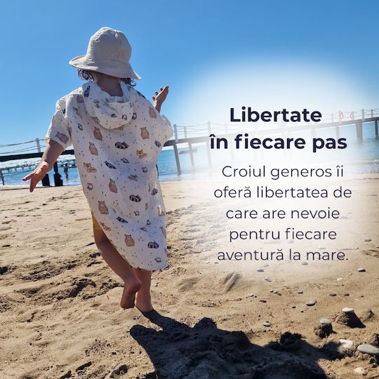 Kidizi Cuddly Buddies Dublu Muselină Poncho pentru copii 3-6 ani – Cu glugă Uscare rapidă Croială lejeră Plajă Piscină