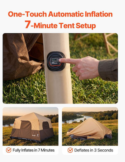 Vevor Automatic Inflatable Camping Tent Storage Beige with Double Cloth 3 Seasons for 6 People 300x300x225cm