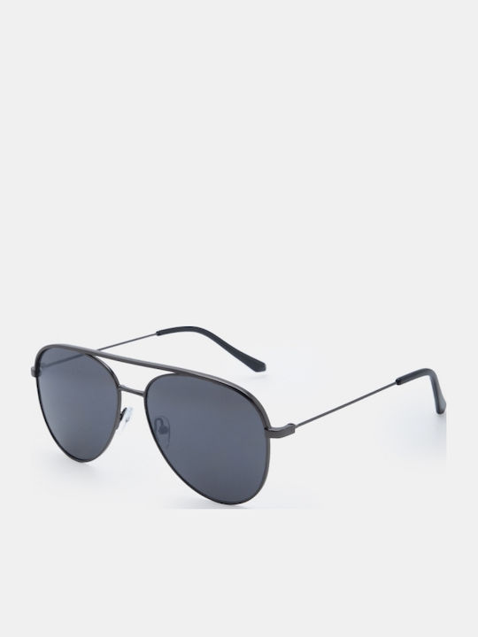 Luigi Unisex Sunglasses With Black Metallic Frame And Black Lens