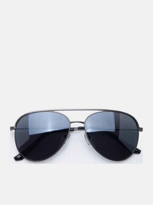 Luigi Unisex Sunglasses With Black Metallic Frame And Black Lens
