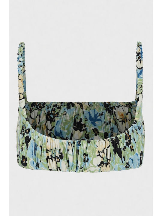 Γυναικείο Καλοκαιρινό Crop Top Βαμβακερό με Τιράντες Floral Μπλε