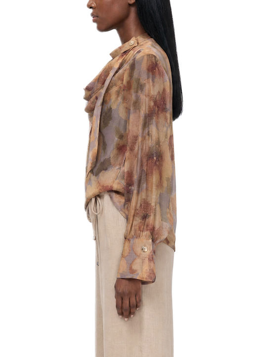 Tunic Long Sleeve Floral Beige