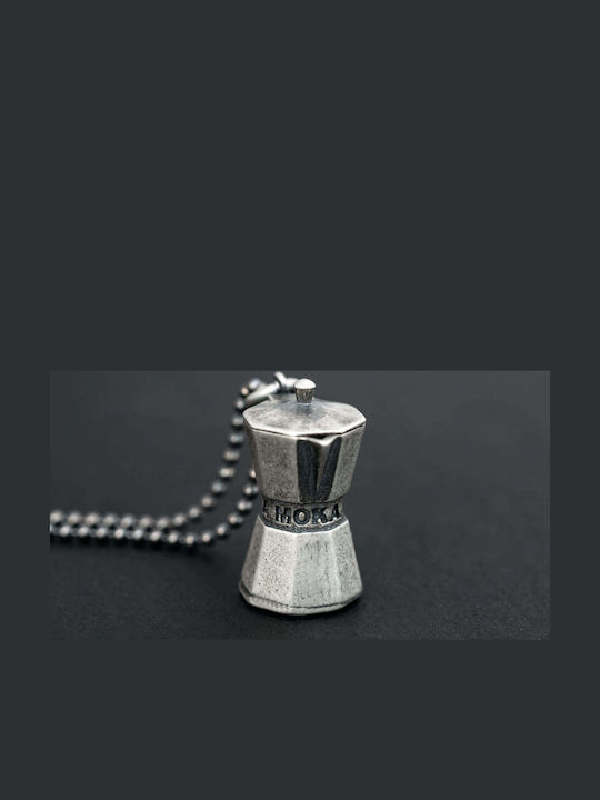Men's Espresso Machine Pendant Handmade Silver 925 Cord Faux Leather 60cm