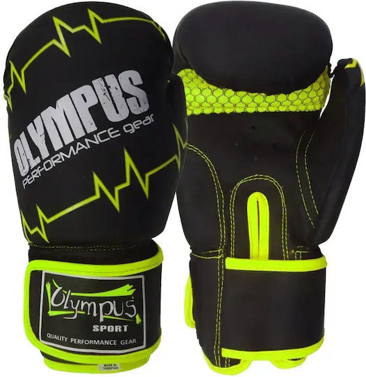 Olympus Sport Pulse Matt 4038193.6oz.Black.Green Boxing Gloves from Synthetic Leather for Competition Black