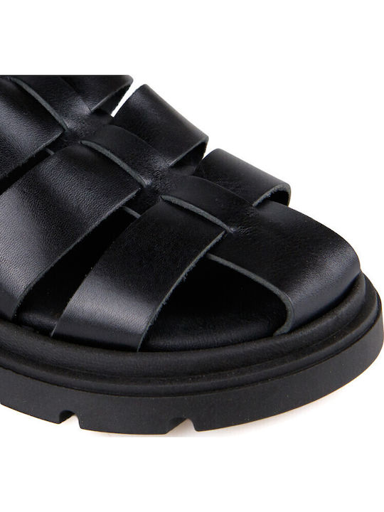Leather Women's Gladiator Flatforms Black Flat Sandals
