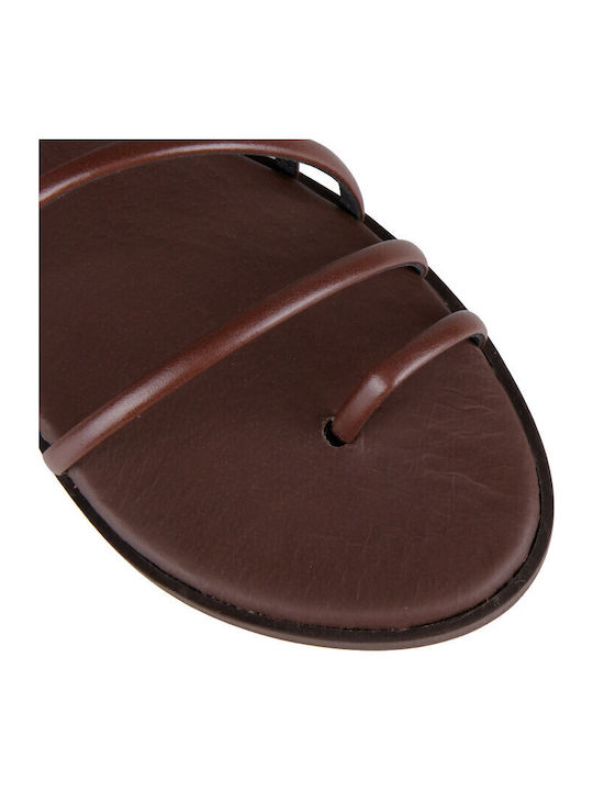 Leather Women's Flat Sandals Brown
