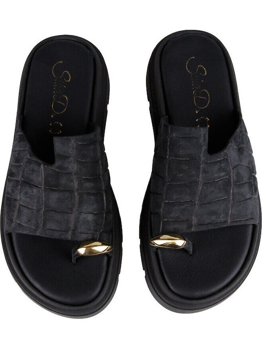 Дамски Кожени Сандали Flatforms Черни