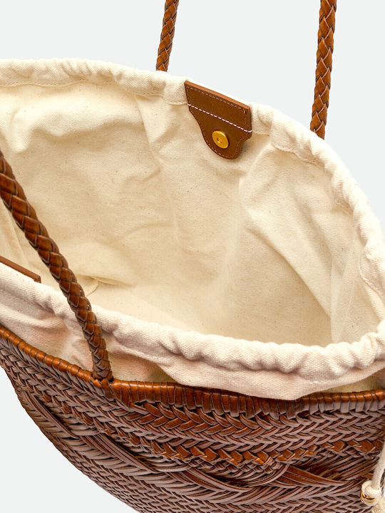 Δερμάτινη Γυναικεία Τσάντα Shopper Ώμου Μπεζ