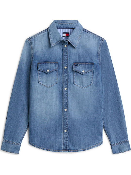 Langärmeliges Damen-Jeans-Hemd Grau