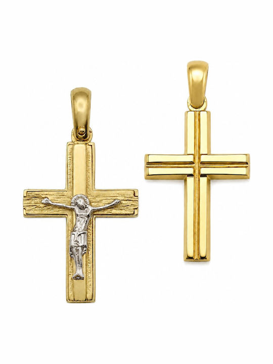 Männlicher Goldkreuz 14K Beidseitig mit dem Erestaurierten ohne Kette