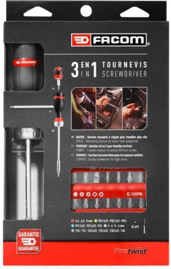 Facom Ratchet Screwdriver with Interchangeable Tips Protwist 3