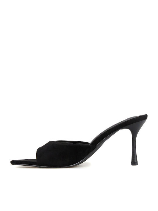 Suede Mules With High Heel In Black Colour