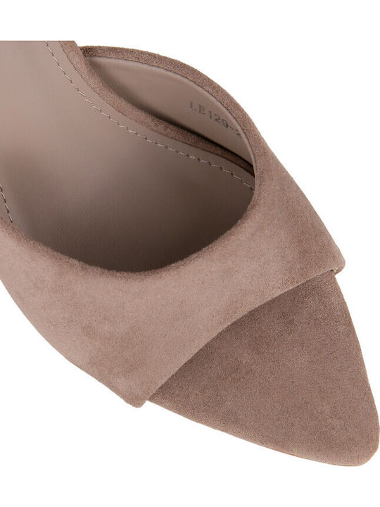 Suede Damen Pantoletten mit Hoch Absatz in Braune Farbe