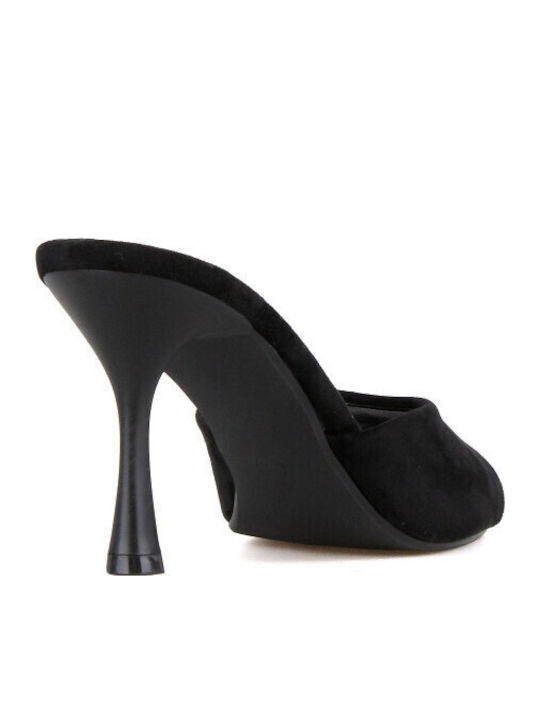 Suede Mules With High Heel In Black Colour