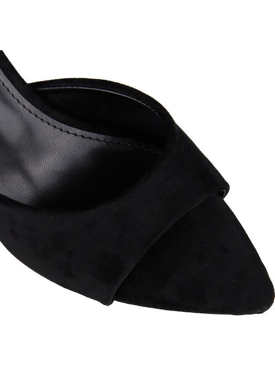 Suede Mules With High Heel In Black Colour