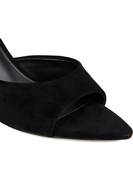 Suede Mules With High Heel In Black Colour