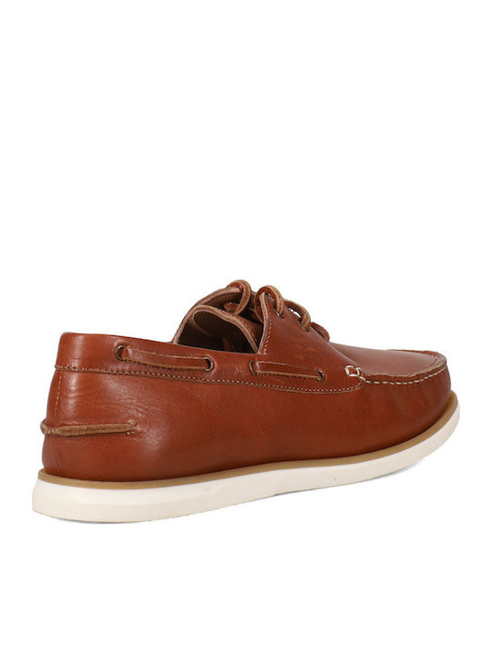 Leather Men's Boat Shoes In Tabac Brown Color
