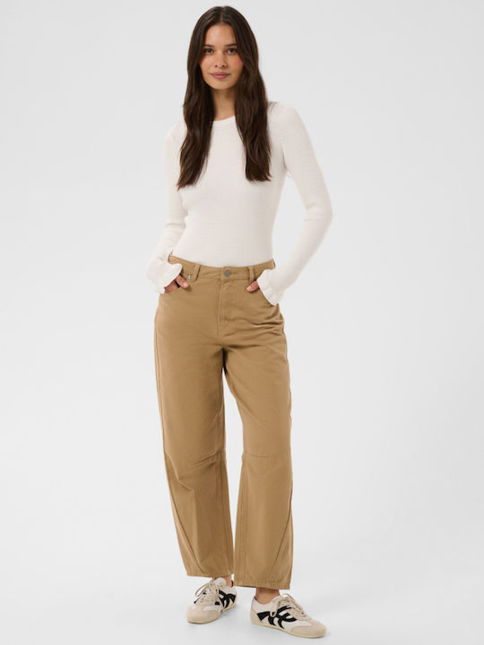 High Rise Women's Jean Pants in Loose Fit Brown