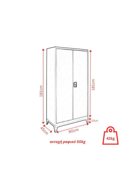 Dulap Metalic Dublu-Foi Galvanizat cu Posibilitate de Închidere cu 4 Rafturi 90x45x191cm