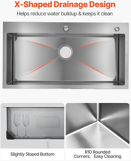 Vevor Ένθετος Νεροχύτης Inox Μ85xΠ45cm Γκρι