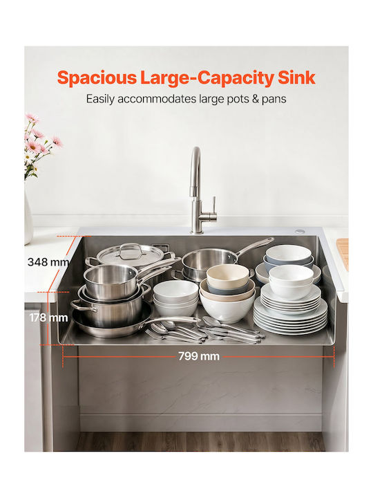 Vevor Ένθετος Νεροχύτης Inox Μ85xΠ45cm Γκρι