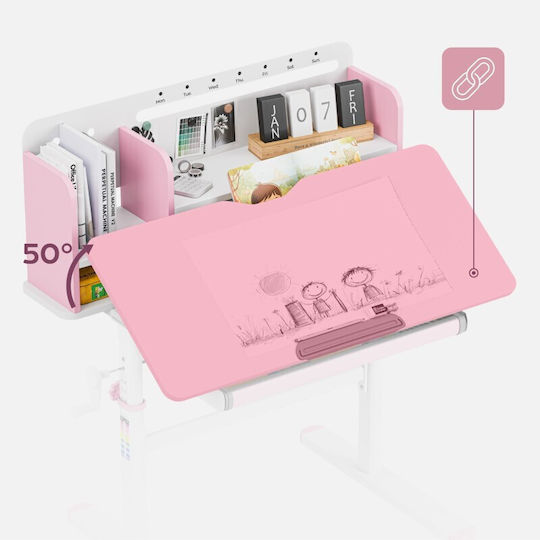 Birou Pentru Copii Din Melamină Roz 90x60x92-112cm