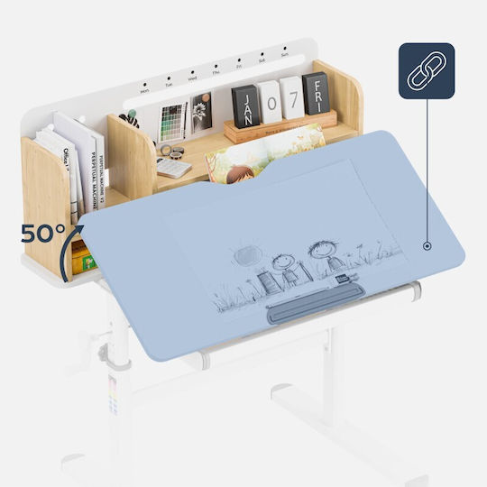 Kinder Schreibtisch aus Melamin Weiß 90x60x92-112cm