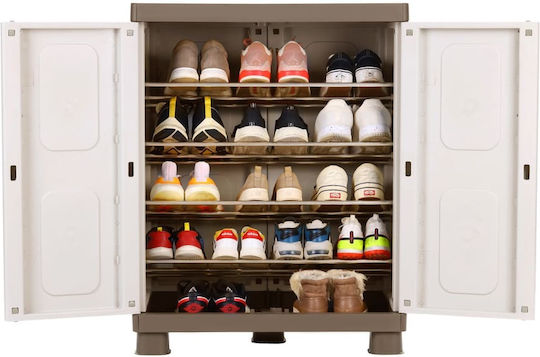 Shoe Cabinet Leda Plastic with 4 Shelves Beige/White 73x44x96cm