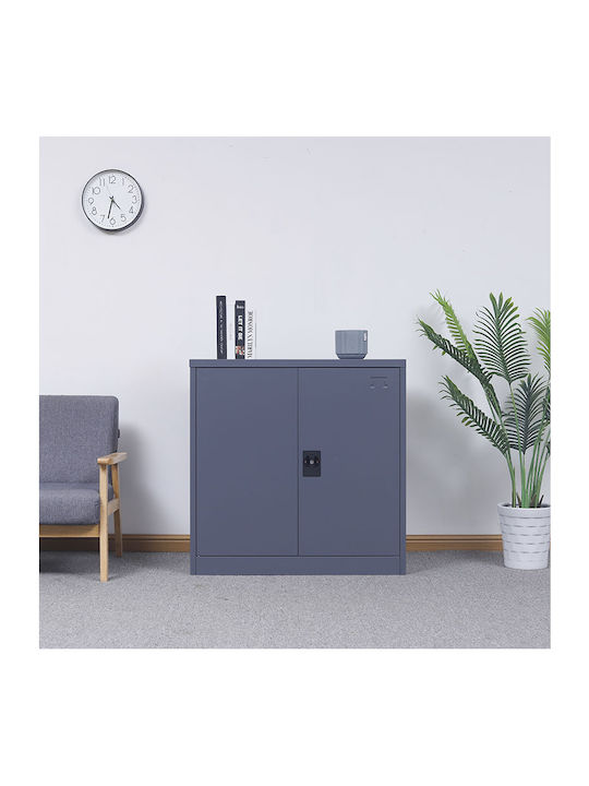 Double-Leaf Steelen Metallic Galvanized Cabinet with Locking Capability with 2 Shelves Grey 70x40x91 cm