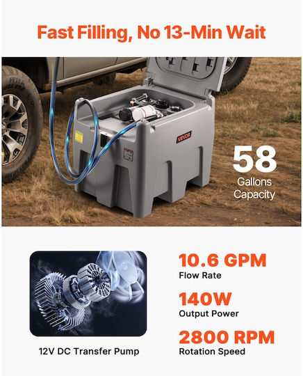 Portable Diesel Tank Vevor 220 Litre Capacity 10 Gpm Fuel Tank Electric Transfer Pump 12v 4 Metre Flexible Hose Diesel Transfer Tanks Pe Easy Fuel Transfer Grey