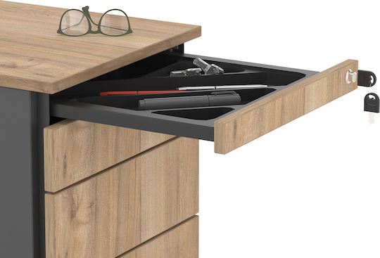 Office Drawer Wooden with Wheels Lock & Drawers Off-White 43x59x55cm