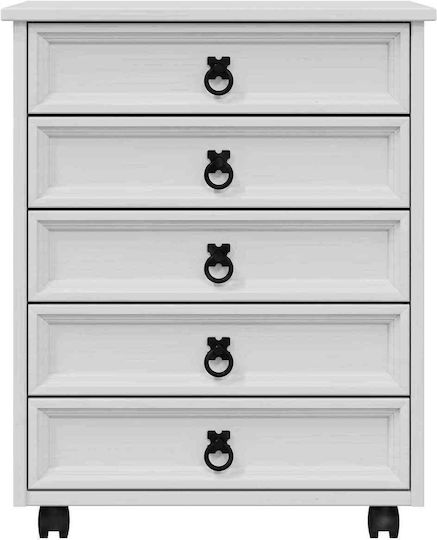 Office Storage Drawer from Solid Wood & Metal with Wheels White 53x39x65.5cm