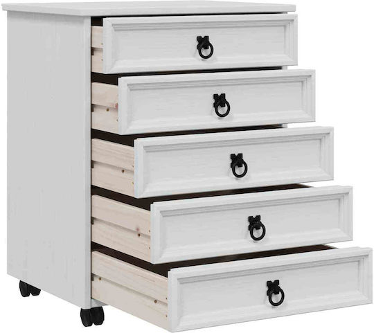 Office Storage Drawer from Solid Wood & Metal with Wheels White 53x39x65.5cm