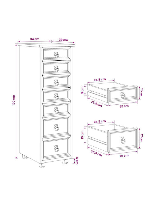 Büroaufbewahrungsschrank aus Massivholz & Metall Weiß 34x39x100cm