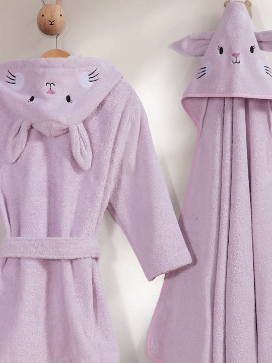 Nef-Nef Homeware Βρεφική Κάπα-Μπουρνούζι με Κουκούλα Mon Petit Jardin Lilac 75x75εκ.