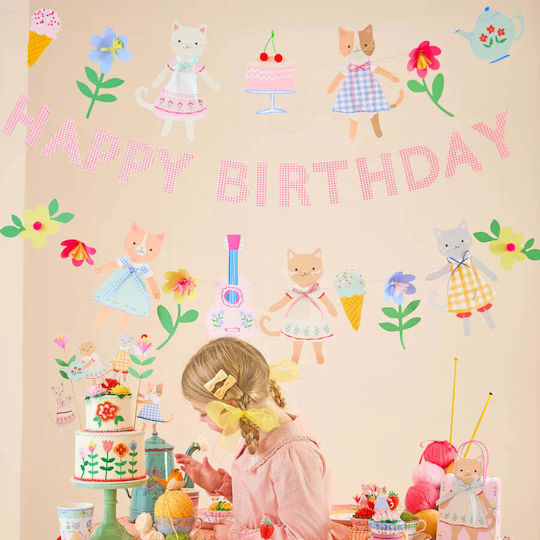 Partydekorationen Papier Girlande Kindergeburtstag Kitten Club-happy Birthday