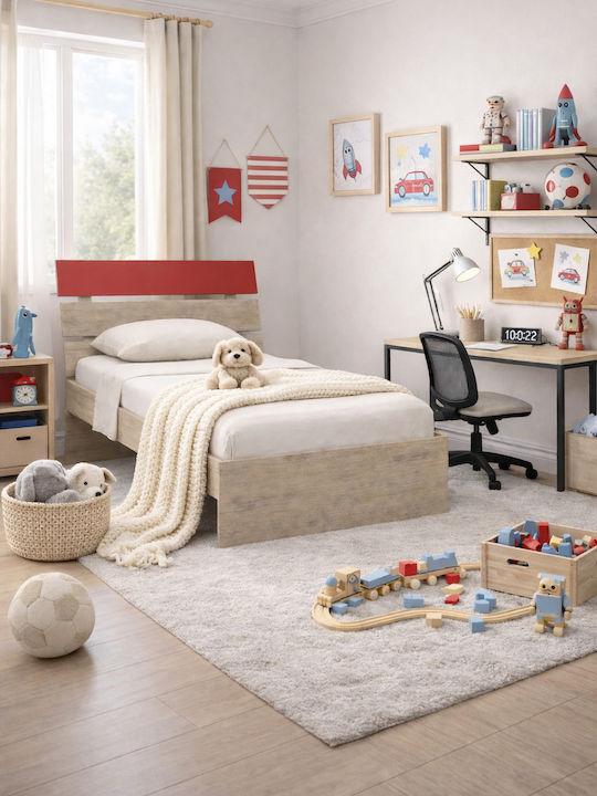 Notă Pat pentru Copii Clasic Single Roșu pentru Saltea 90x190cm