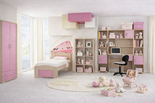 Welle Kinderbett Klassisch Einzeln Beige für Matratze 90x190cm