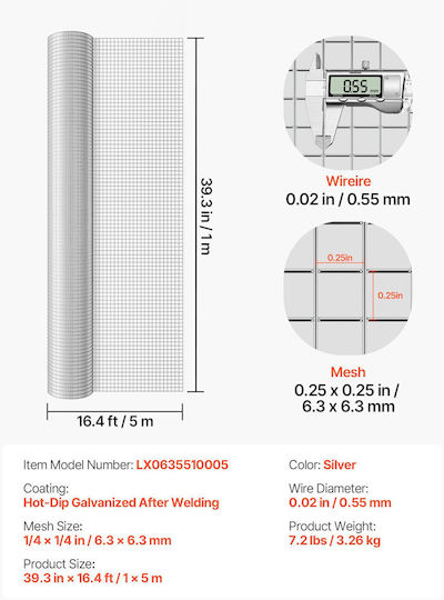 Vevor Galvanized Grey Wire Fencing 1x5m