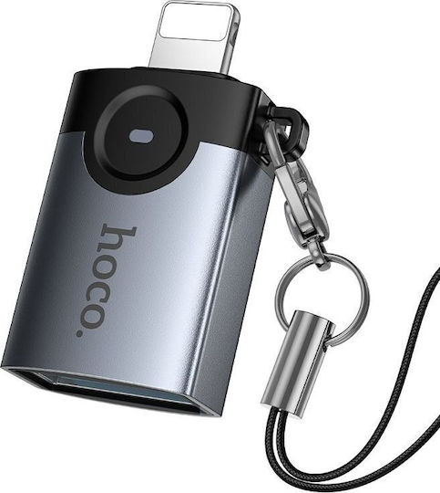 Hoco UA46 Victory Конвертор Lightning мъжки към USB-A женски Сив