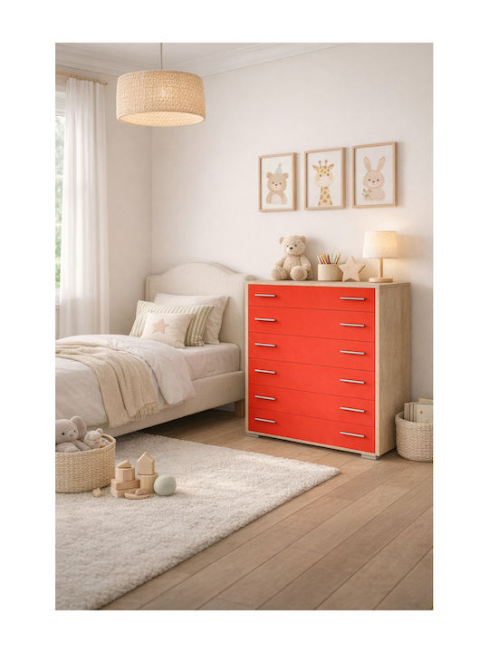 Kinderkommode No 4 Oak-Orange mit 6 Schubladen 90x45x108cm