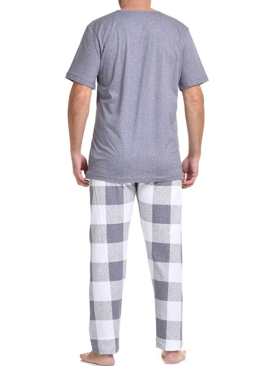 Gazzaz by Vienetta Pijama de vară în carouri pentru bărbați Gri