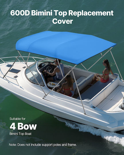 Replacement Top Cover Vevor 4 Bow Bimini Length 2440 Mm Durable 600d Marine Grade Waterproof Boat Shade Cover Storage Tent Sleeve Zipper Easy Installation 2464-2616 Mm W Blue Without Frame