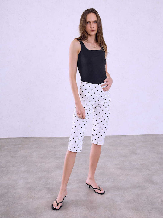 Celestino Women's Capri Trousers Polka Dot Slim Fit Ecru