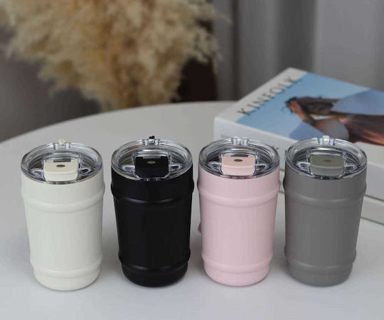 Tragbarer Thermosflasche Thermosflasche Edelstahl Kunststoff 350ml Weiß mit Handgriff