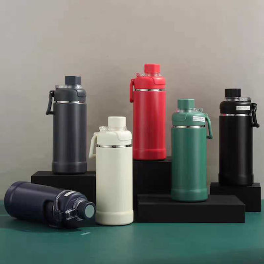 Pahărel Portabil Termos Sticlă Termos Oțel Inoxidabil / Plastic 750ml Alb cu Mâner