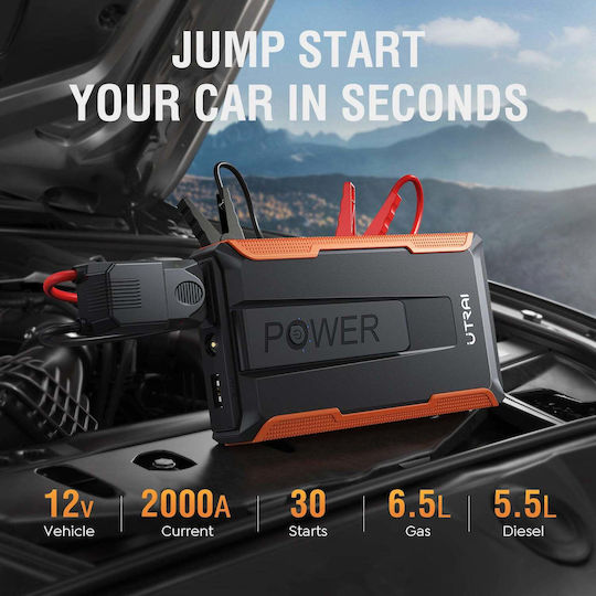 Utrai Tragbarer Batterie-Starter Auto & Motorrad 2000A mit Powerbank USB Taschenlampe 12V